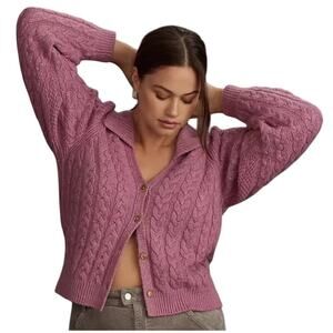 Anthropologie Maeve Lavender Hourglass Cable Knit Cardigan Sweater